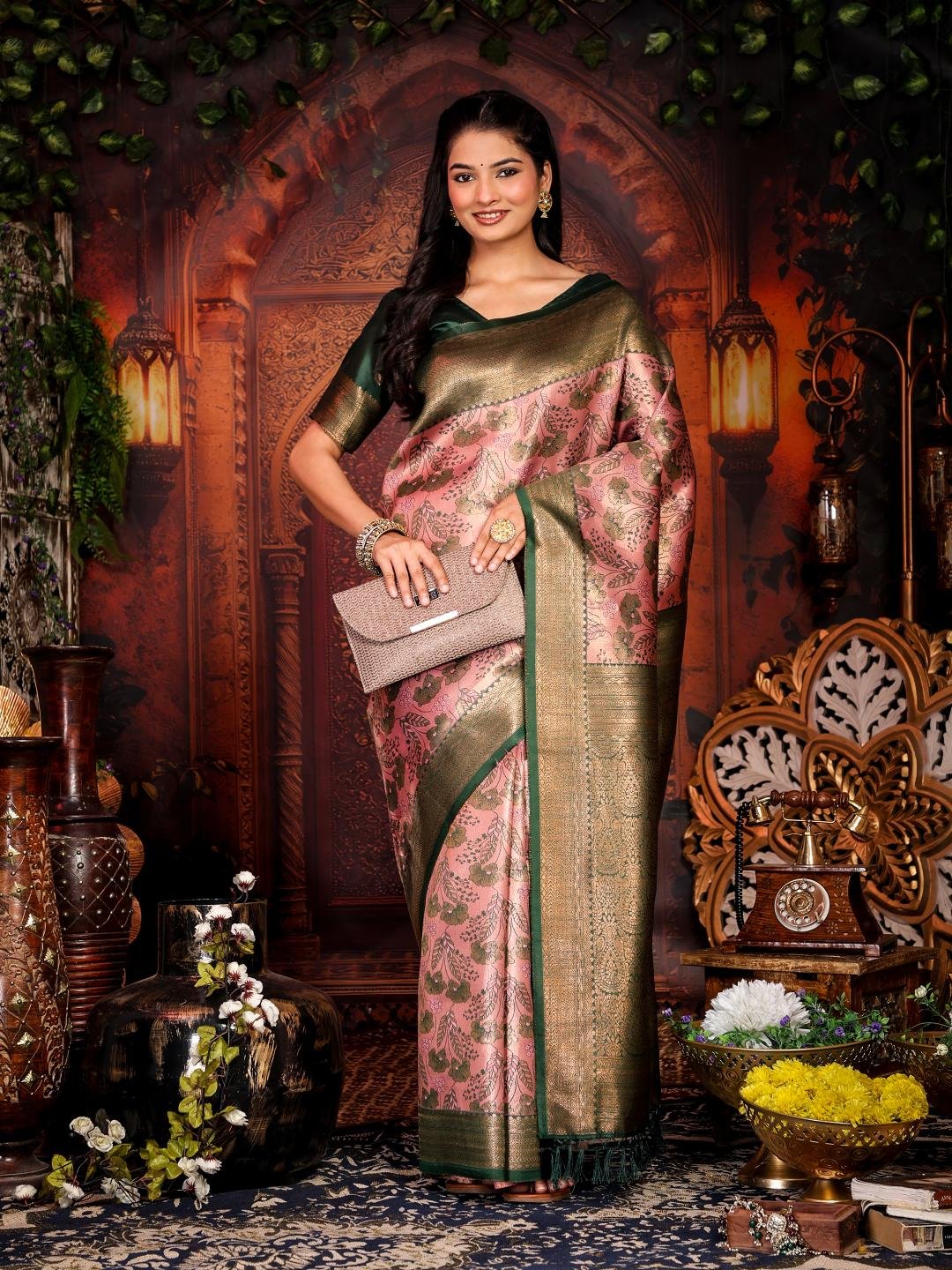 Banarasi Green Crafted Silk Saree - Image 3