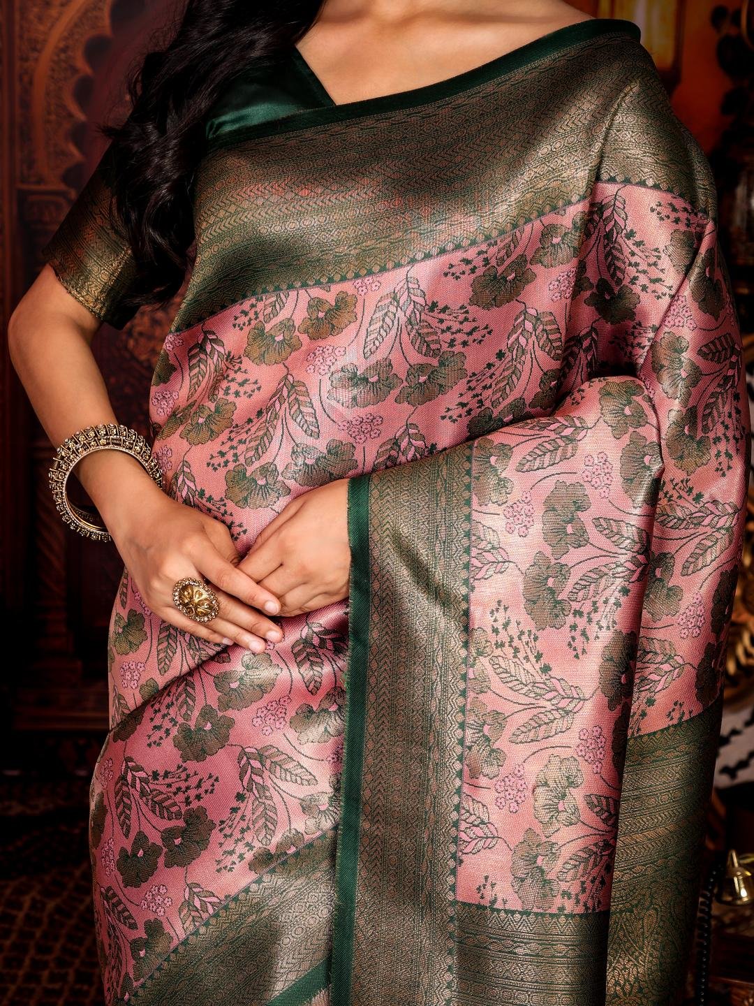 Banarasi Green Crafted Silk Saree - Image 5