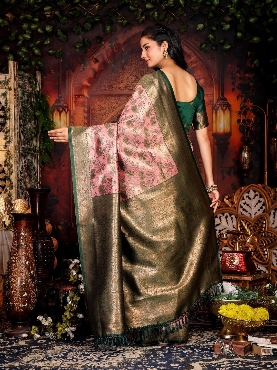 Banarasi Green Crafted Silk Saree - Image 7