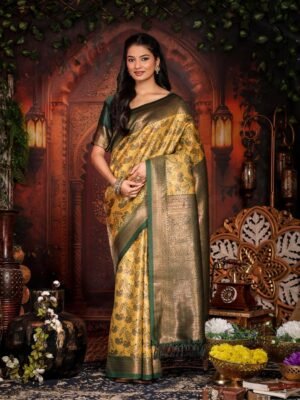 Banarasi Yellow Crafted Silk Party Wear Saree