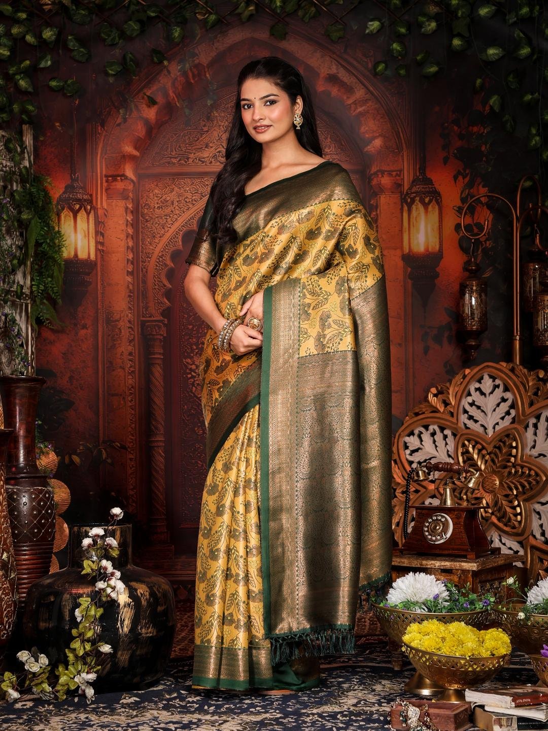 Banarasi Yellow Crafted Silk Party Wear Saree - Image 2