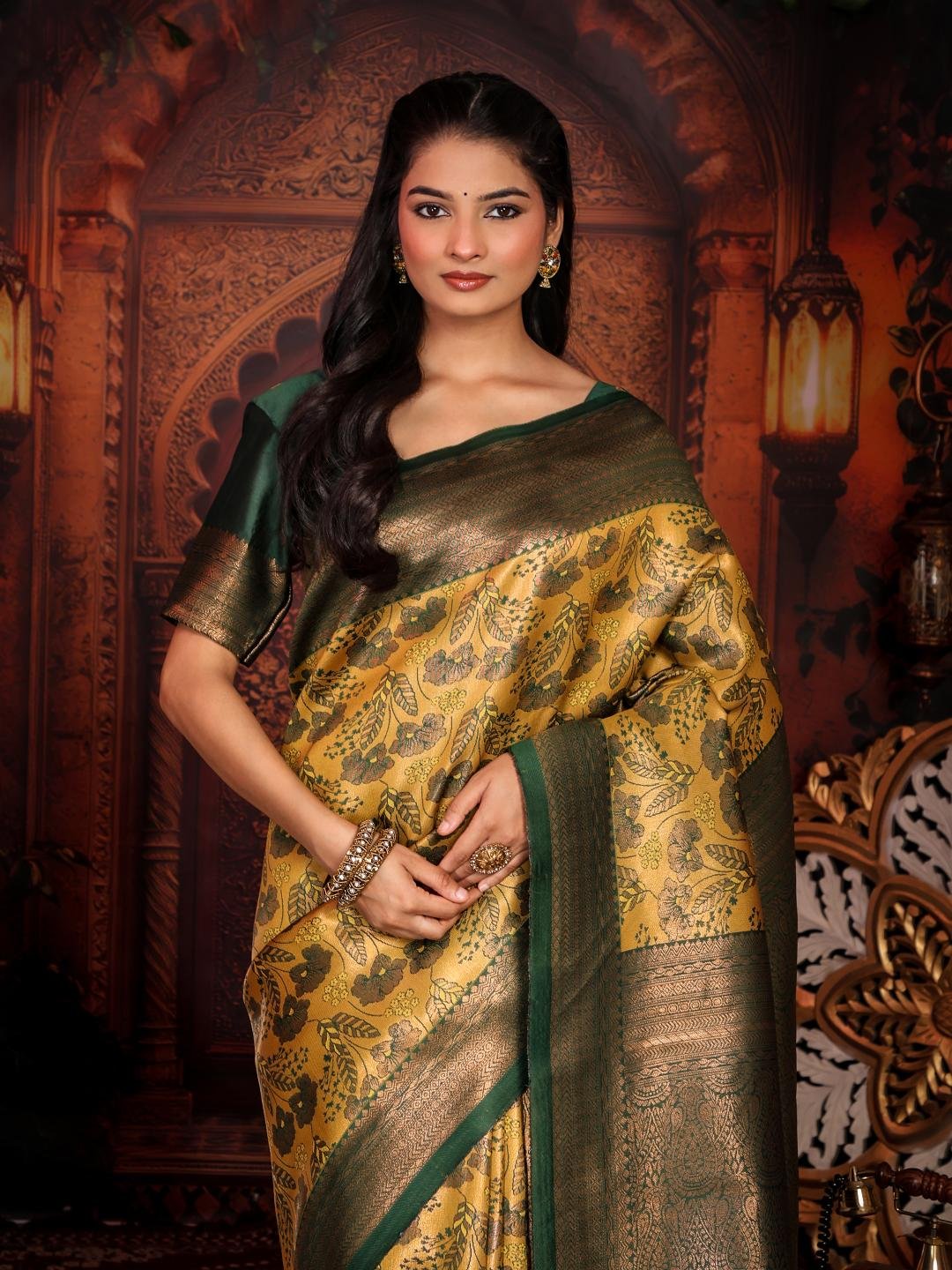 Banarasi Yellow Crafted Silk Party Wear Saree - Image 4