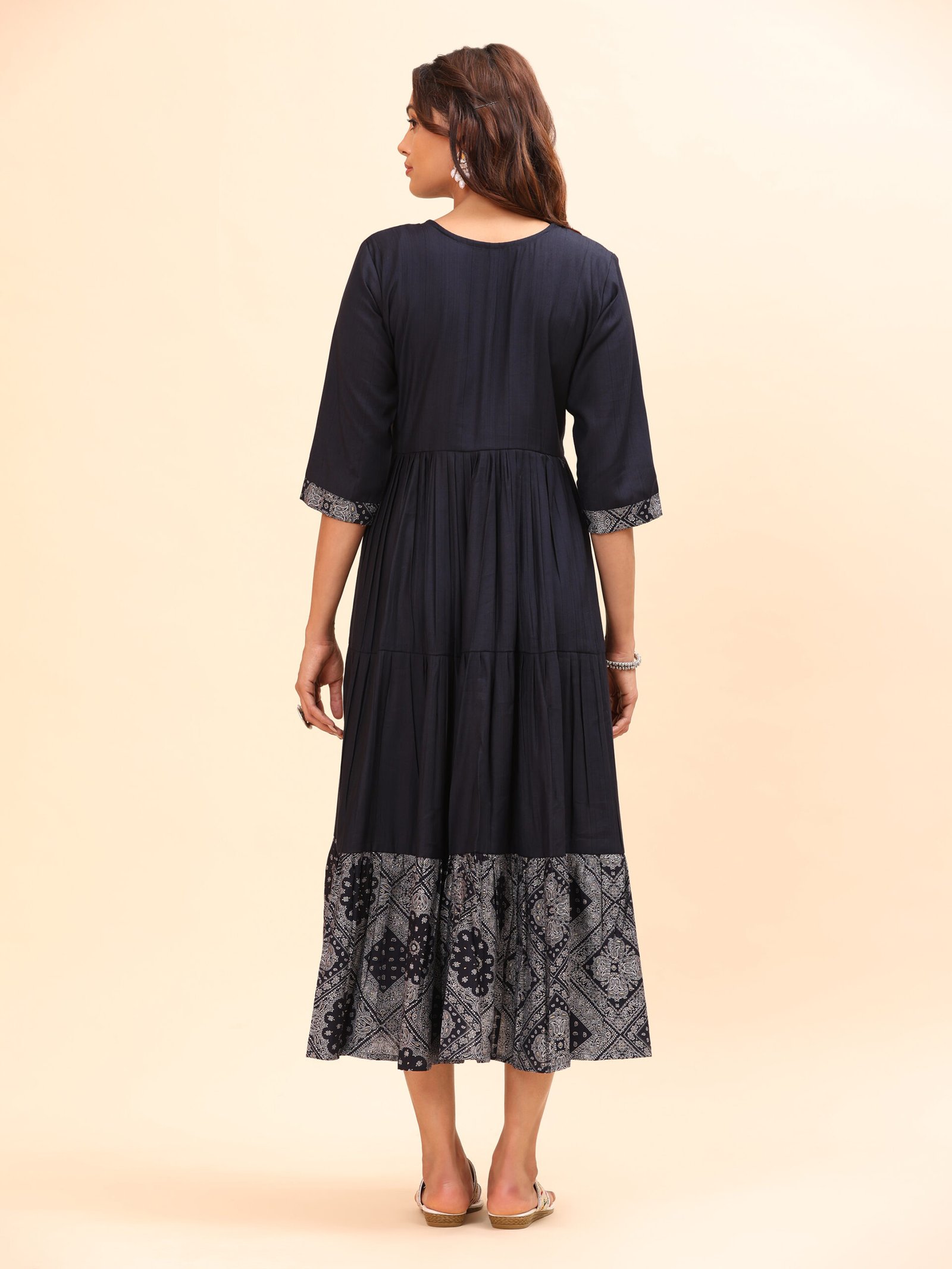 Midnight Charm Printed Cotton Midi Dress - Image 7