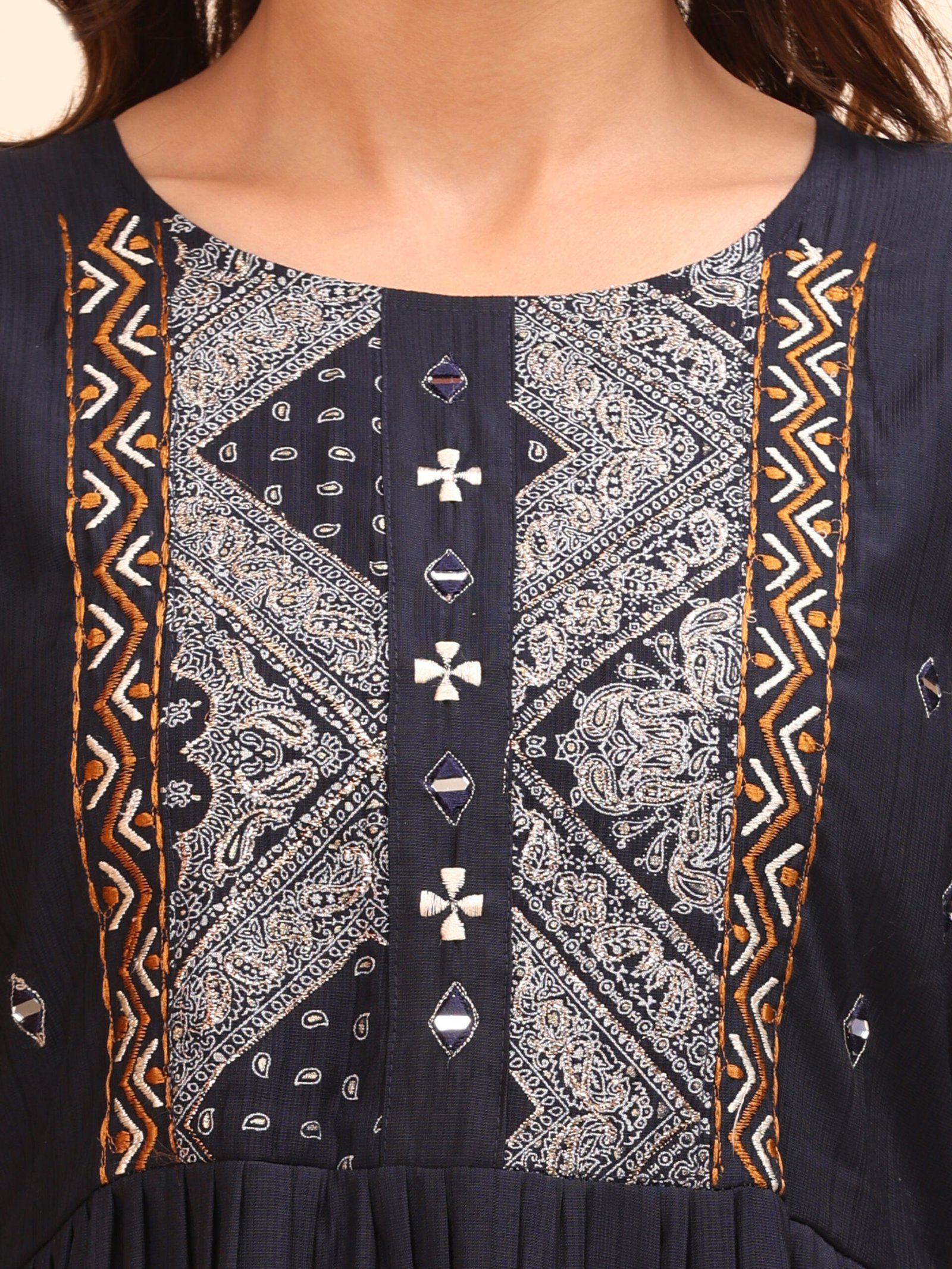 Midnight Charm Printed Cotton Midi Dress - Image 6