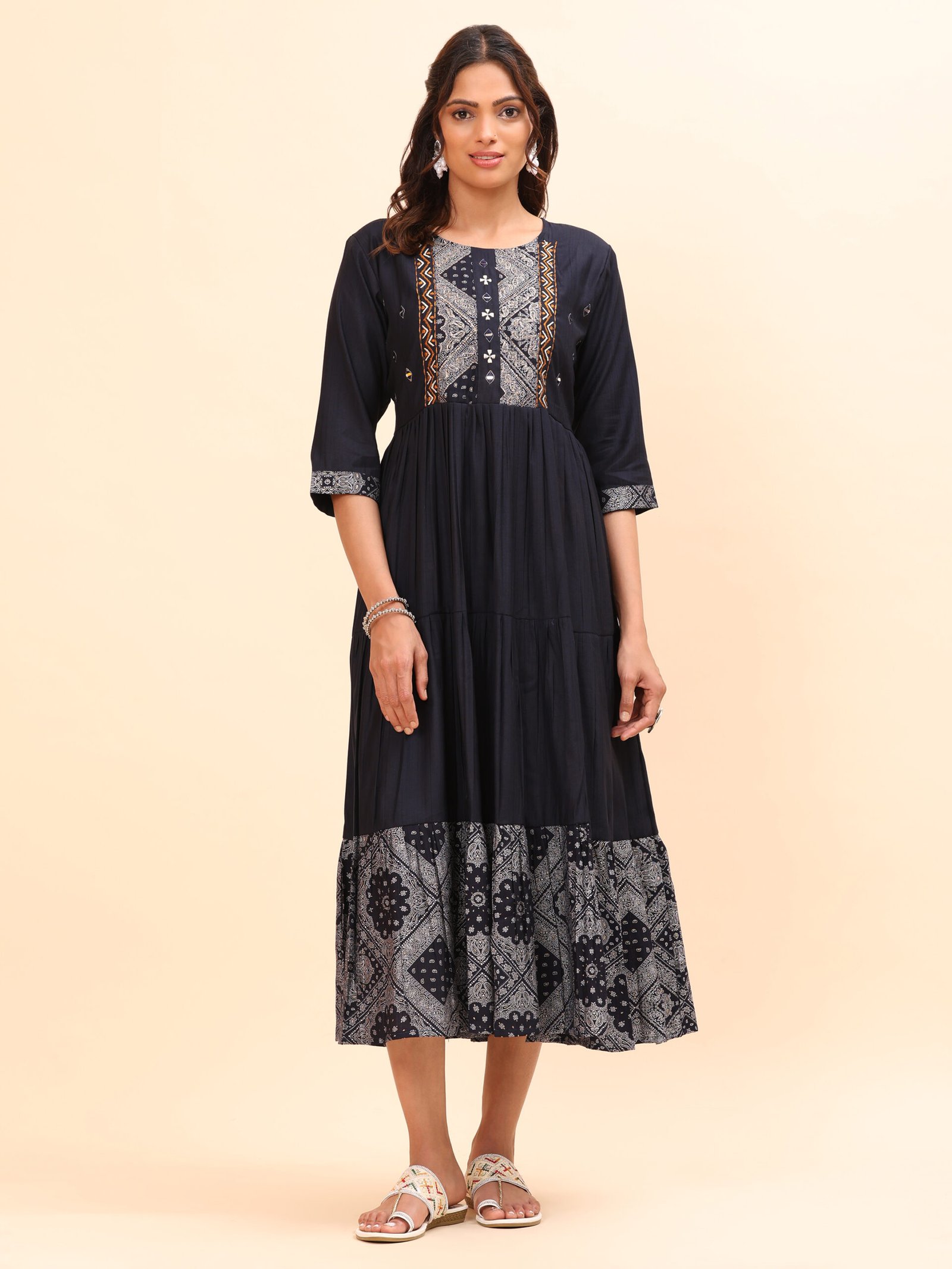 Midnight Charm Printed Cotton Midi Dress - Image 5