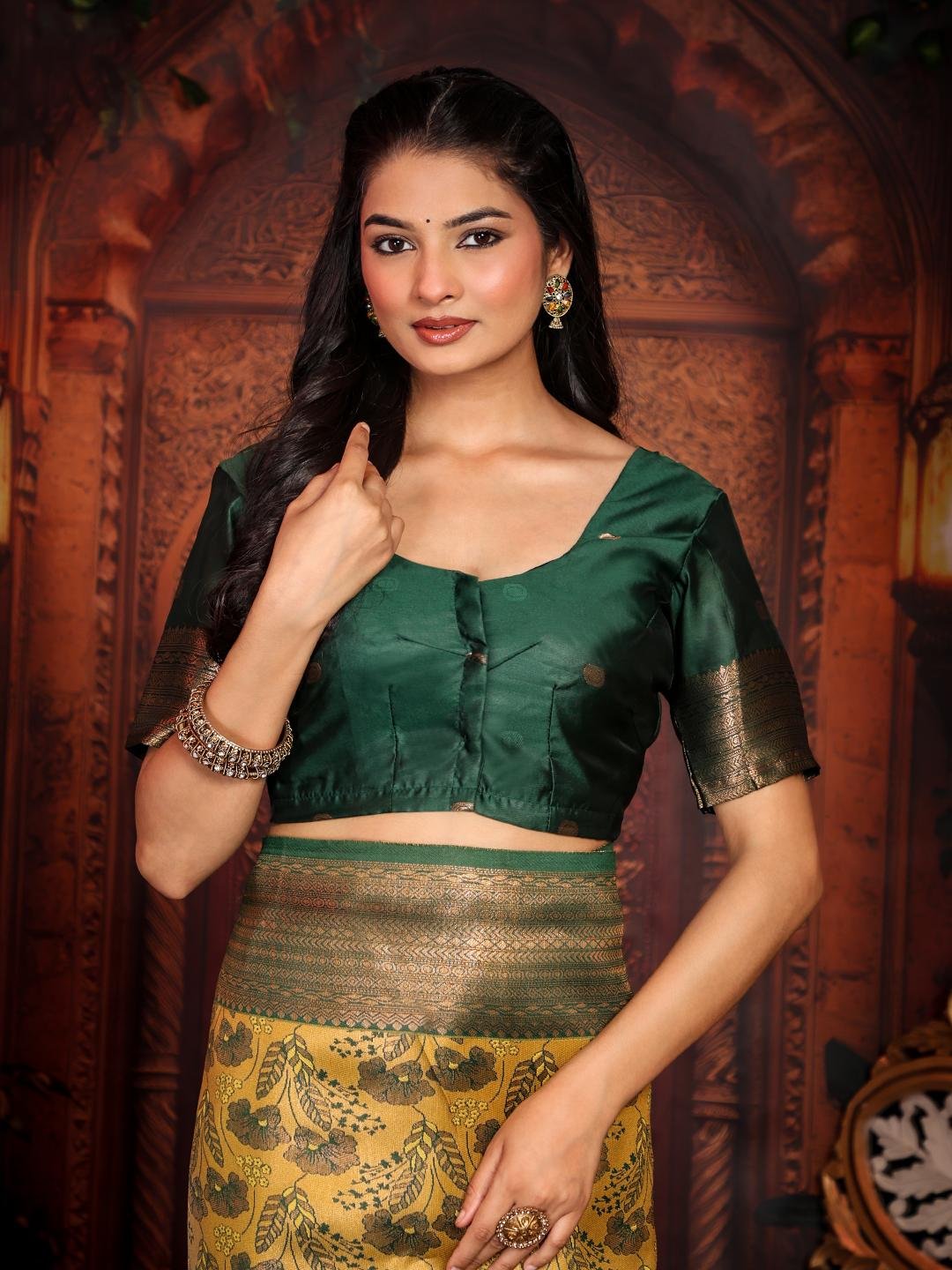 Banarasi Yellow Crafted Silk Party Wear Saree - Image 7