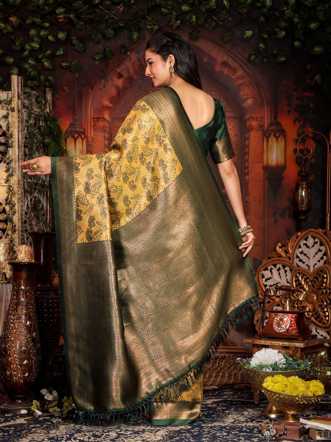 Banarasi Yellow Crafted Silk Party Wear Saree - Image 8