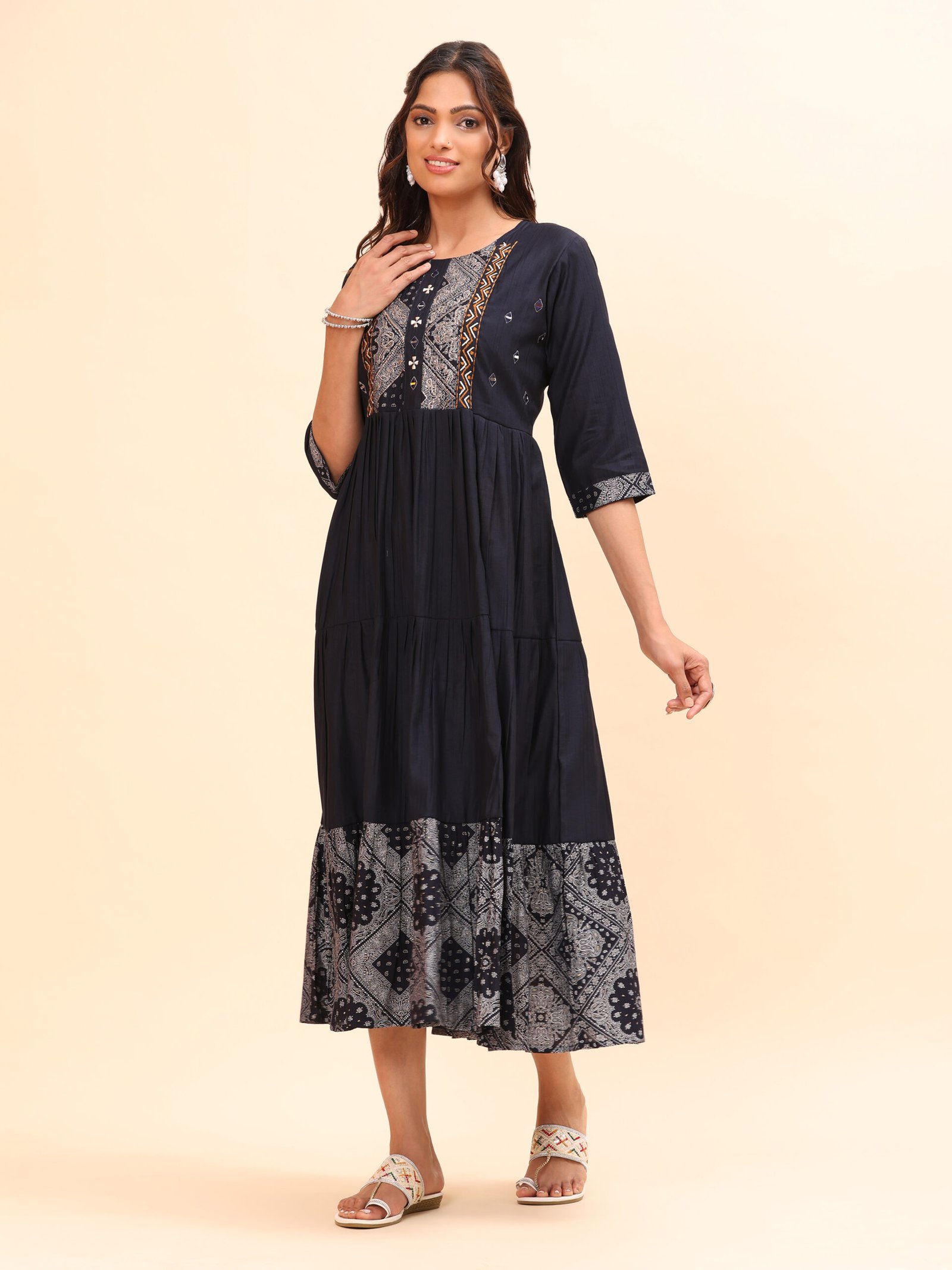 Midnight Charm Printed Cotton Midi Dress - Image 4