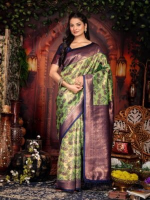 Banarasi Green Crafted Silk Party Wear Saree