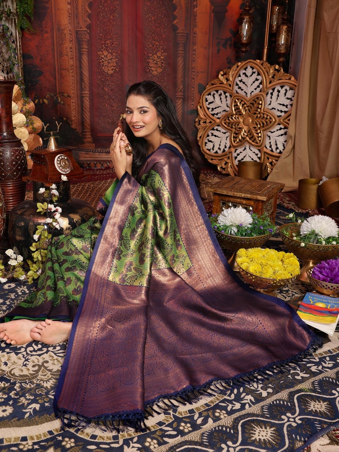 Banarasi Green Crafted Silk Party Wear Saree - Image 4