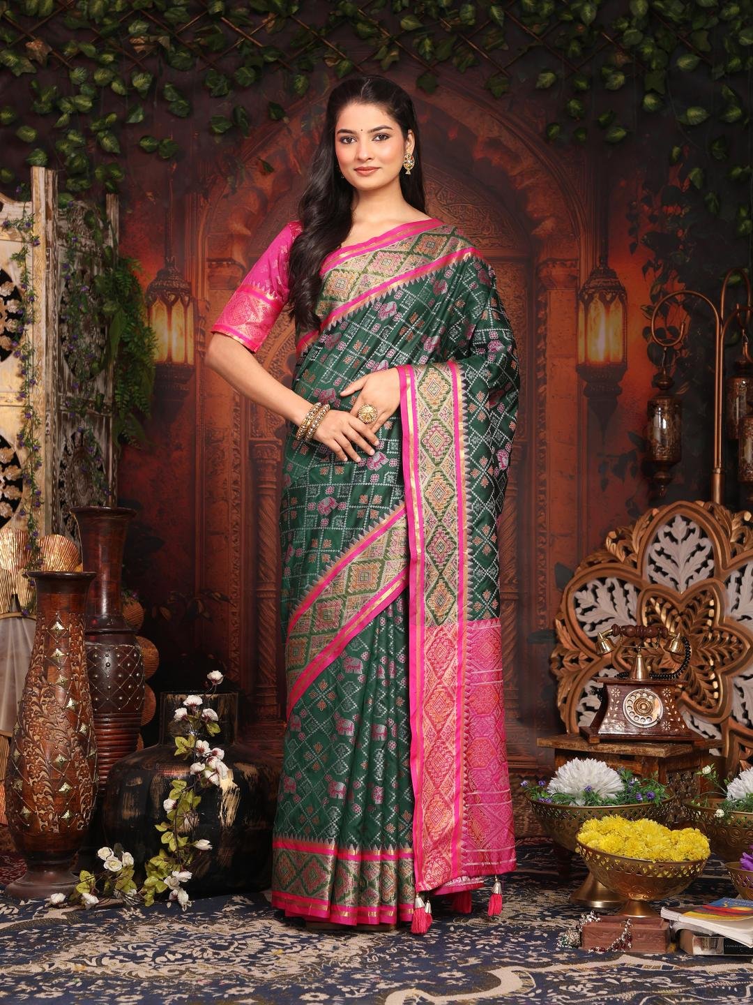Banarasi Green Crafted Silk Party Wear Saree