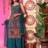 Teal Embroidered Palazzo Suit Set with Net Dupatta