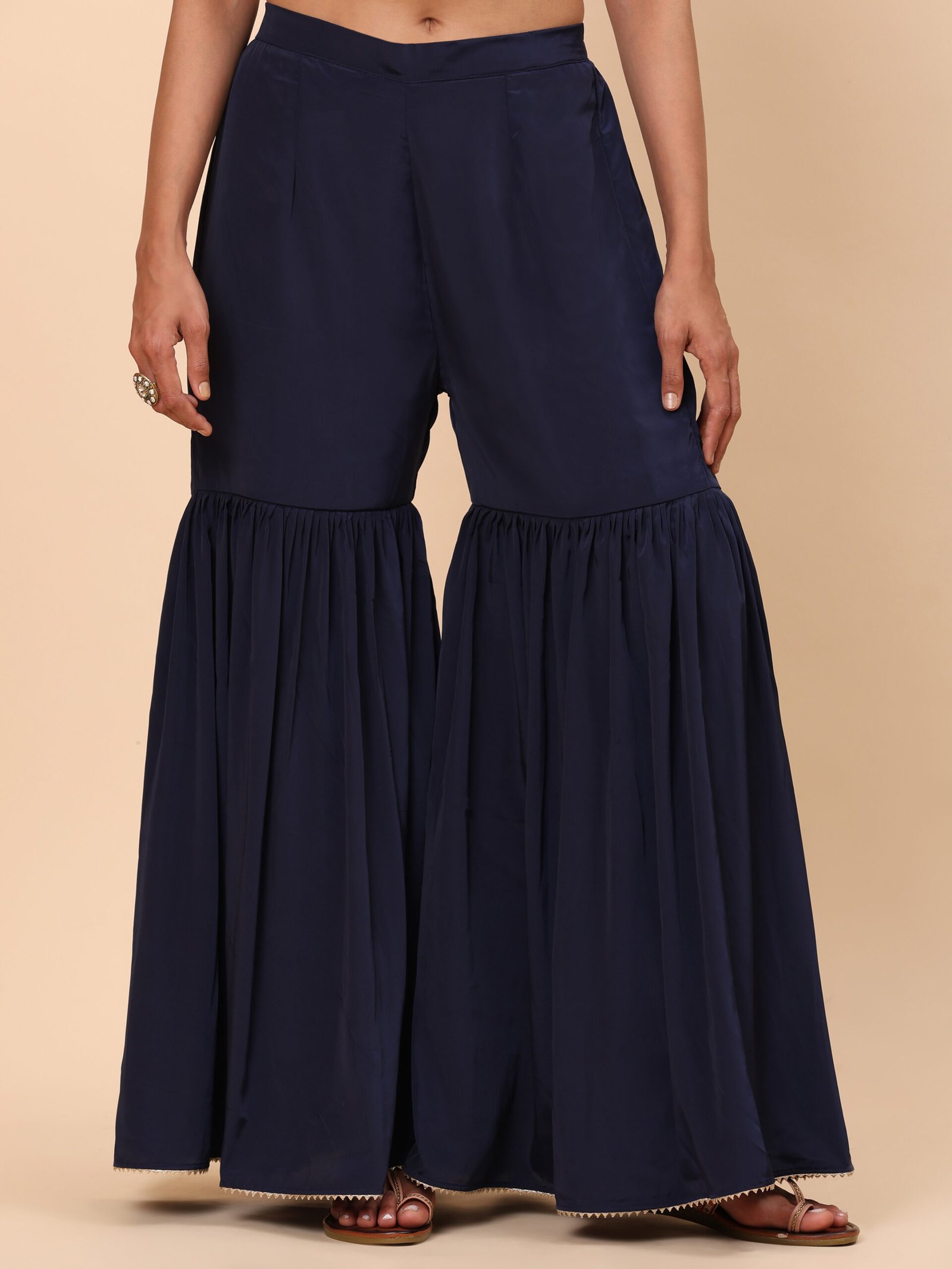 Navy Blue Printed Jacket Co-ord Set with Flared Pants - Image 9