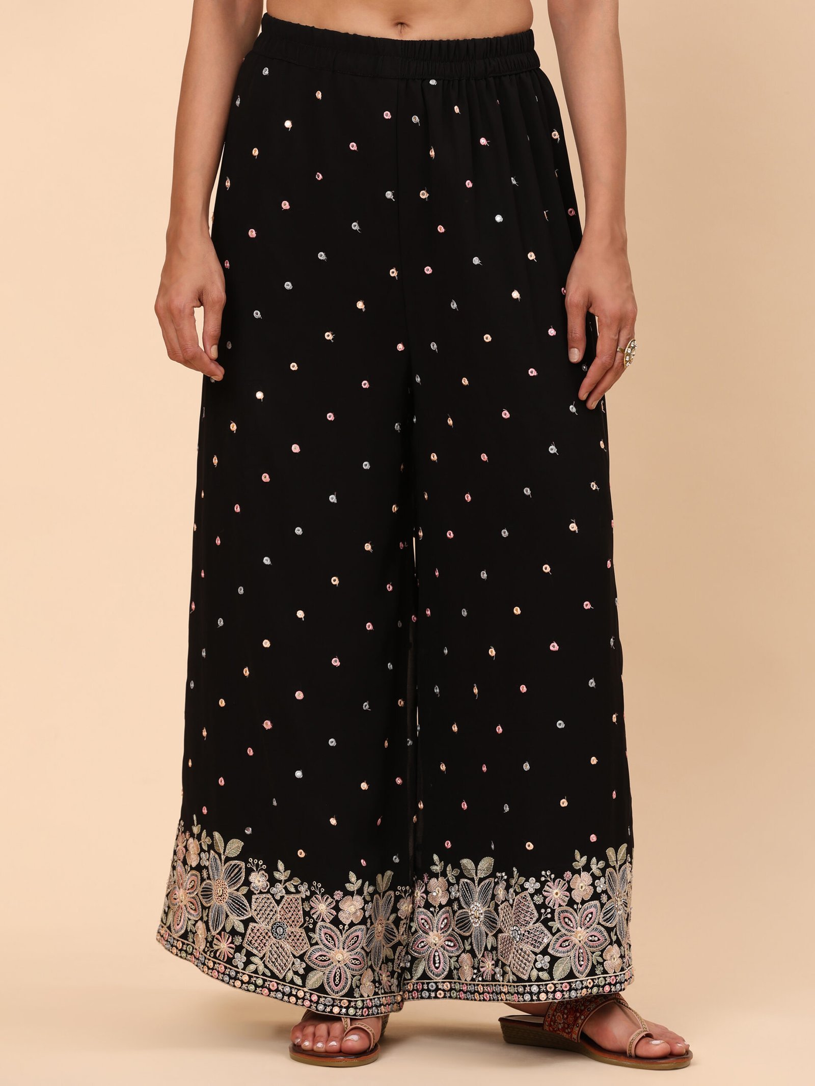 Black Embroidered Peplum Top with Palazzo Set - Image 8