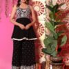 Black Embroidered Peplum Top with Palazzo Set