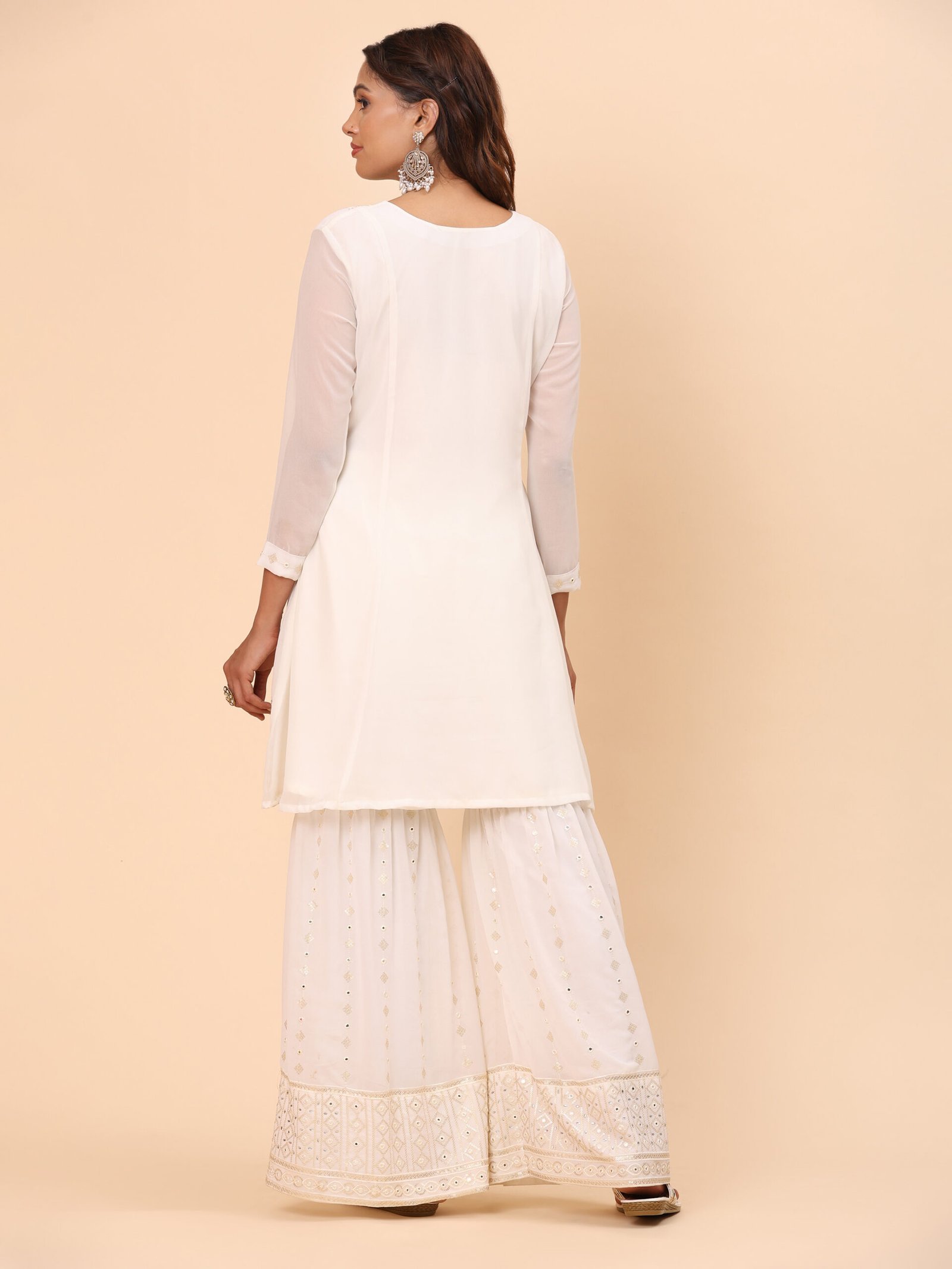 Ivory Mirror-Work Kurta Sharara Set - Image 8