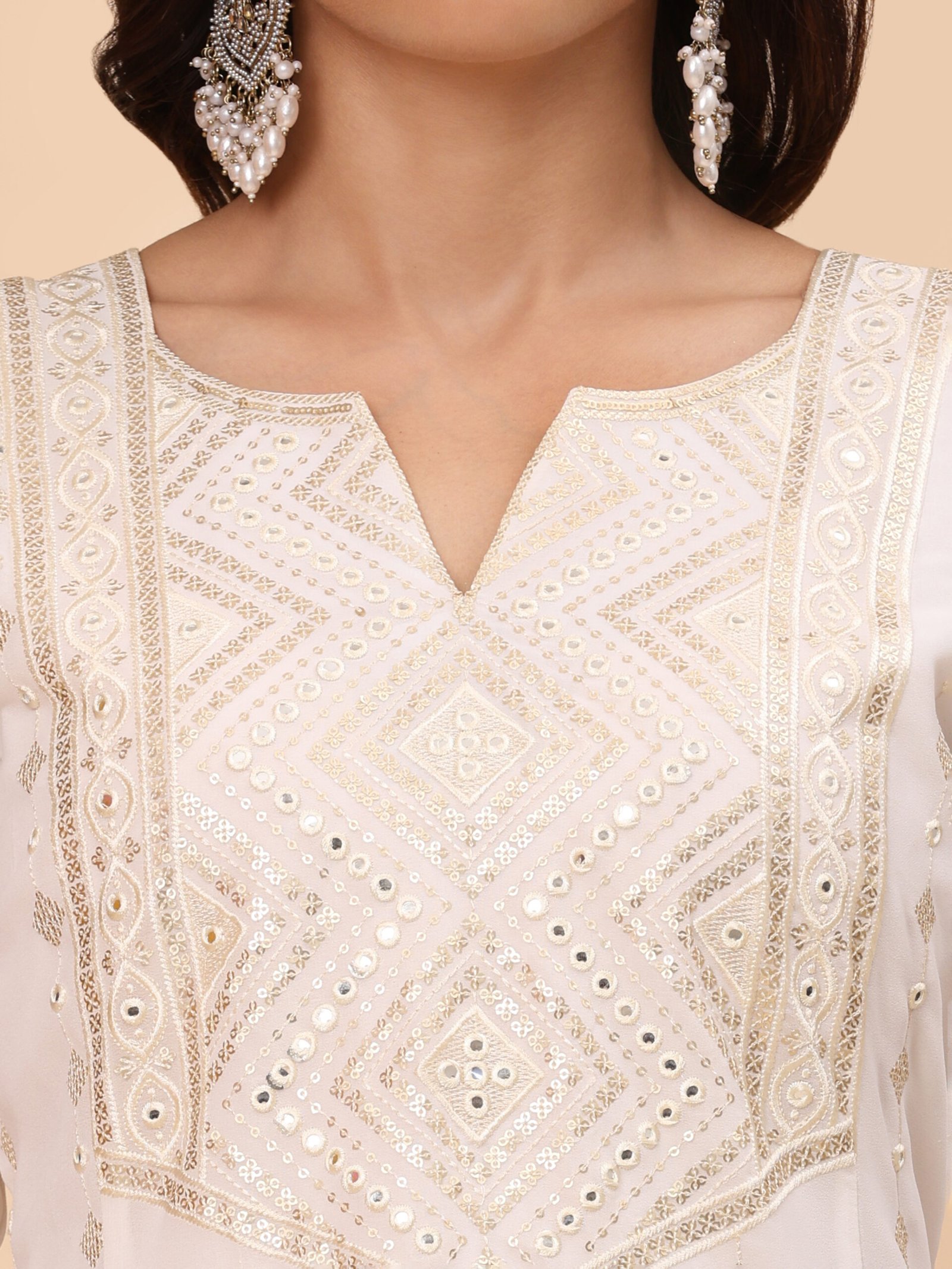 Ivory Mirror-Work Kurta Sharara Set - Image 7