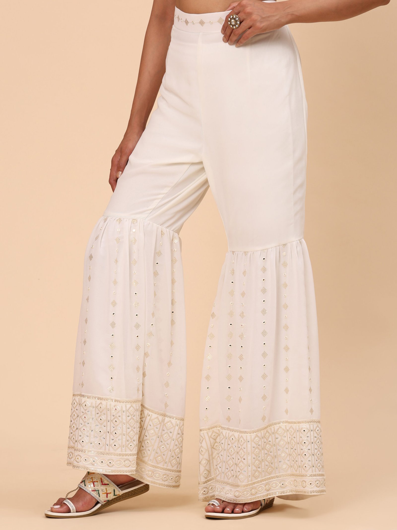 Ivory Mirror-Work Kurta Sharara Set - Image 6