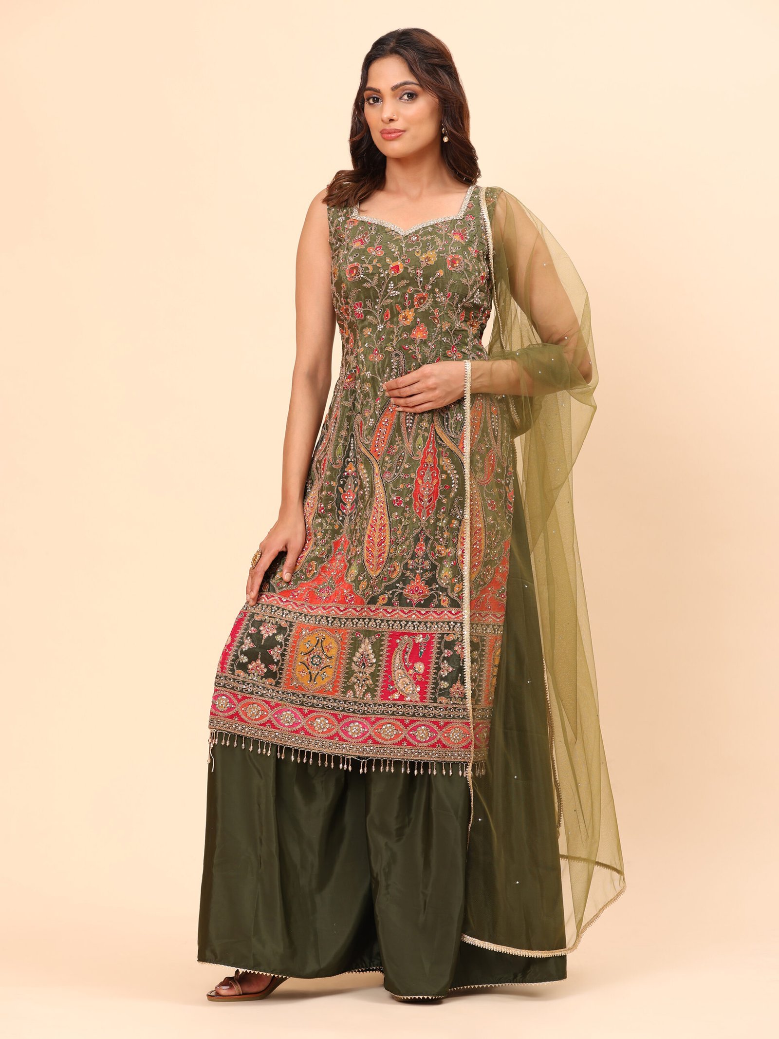 Olive Meadow Kurta Sharara Set - Image 4
