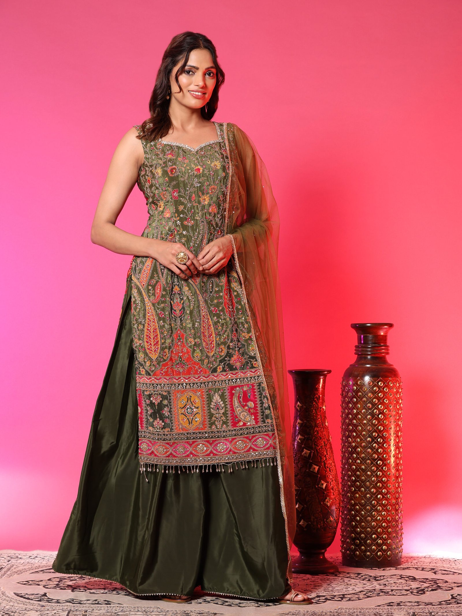 Olive Meadow Kurta Sharara Set