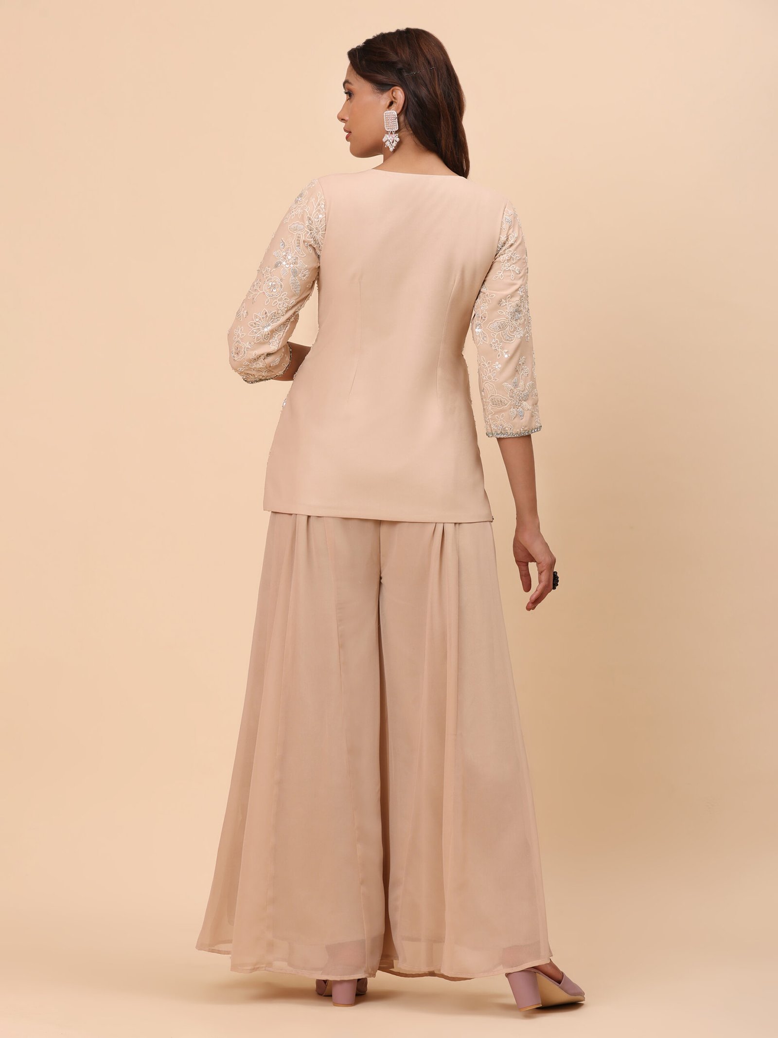 Champagne Embroidered Jacket Co-ord Set - Image 8