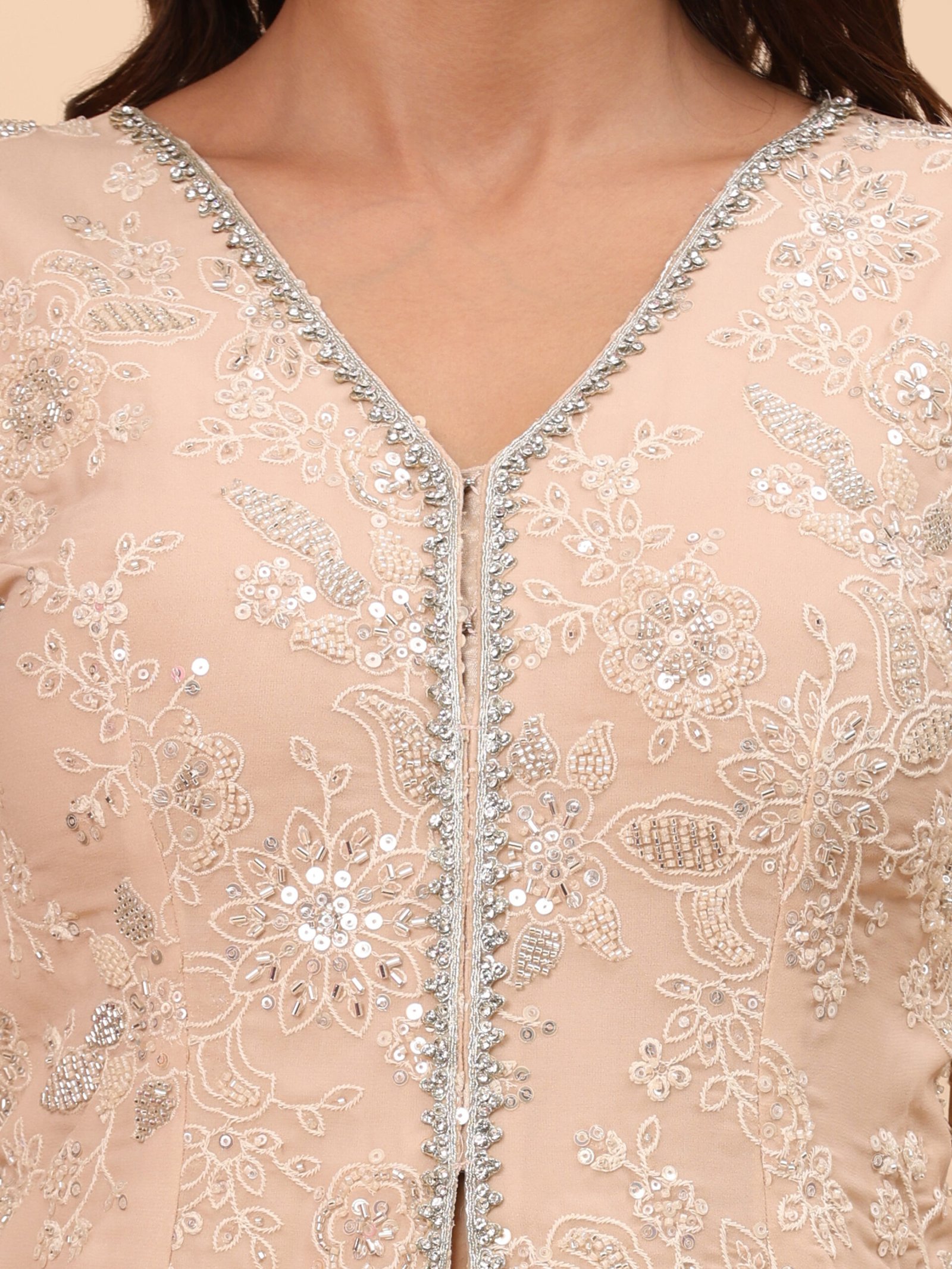 Champagne Embroidered Jacket Co-ord Set - Image 7