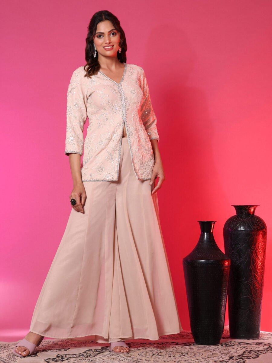 Champagne Embroidered Jacket Co-ord Set