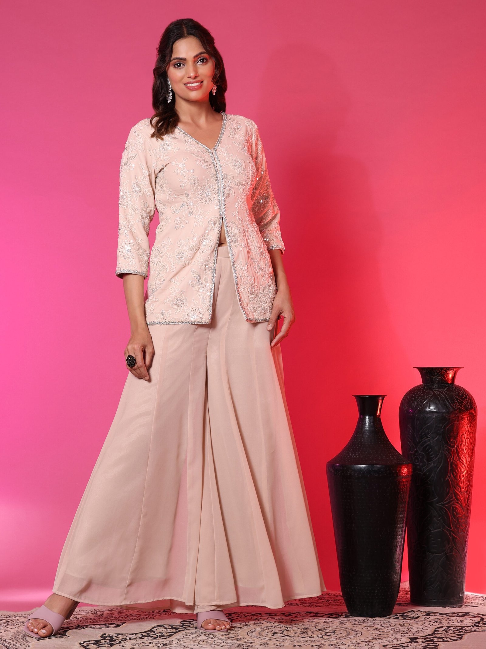 Champagne Embroidered Jacket Co-ord Set