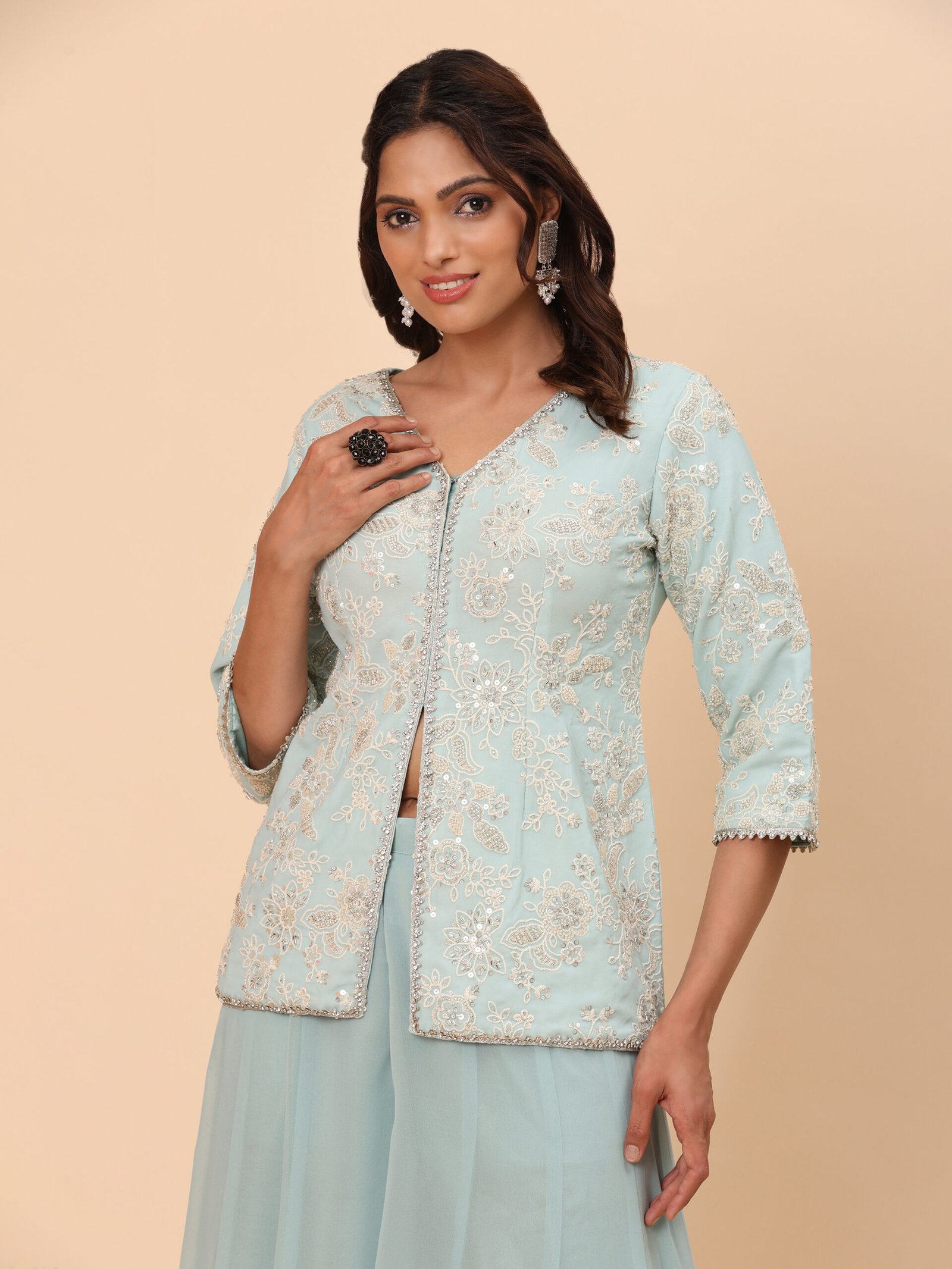 Aqua Mist Embroidered Jacket Co-ord Set - Image 4