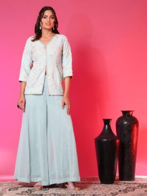Aqua Mist Embroidered Jacket Co-ord Set