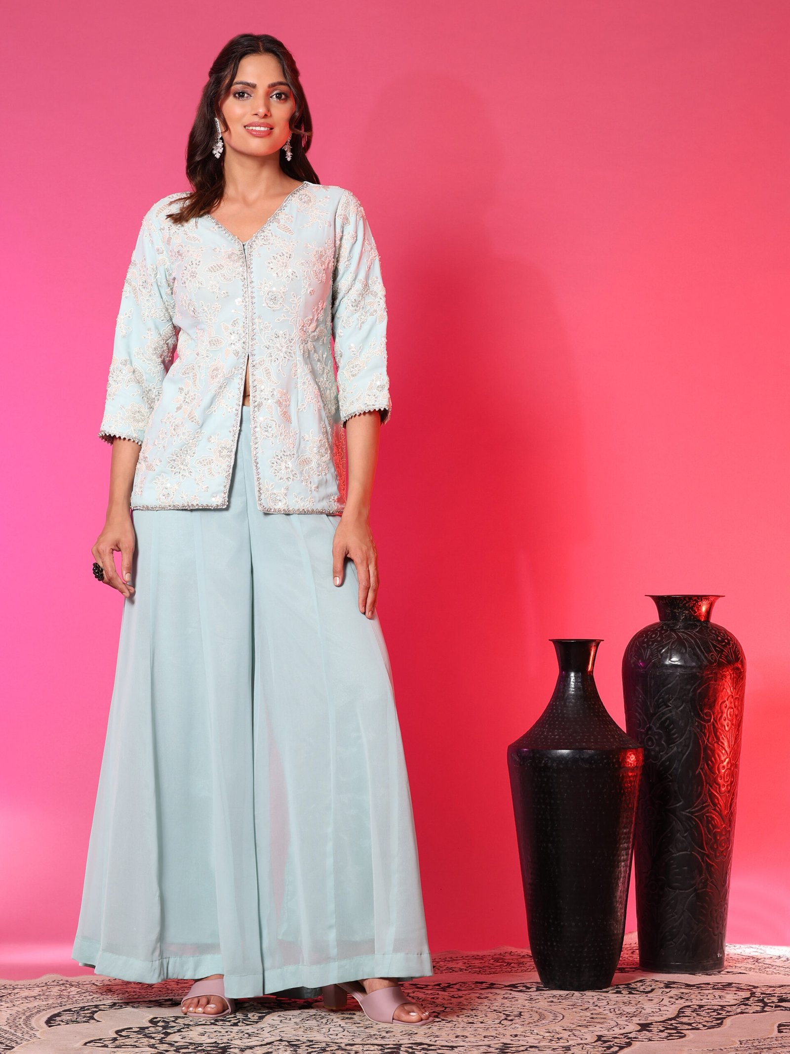 Aqua Mist Embroidered Jacket Co-ord Set