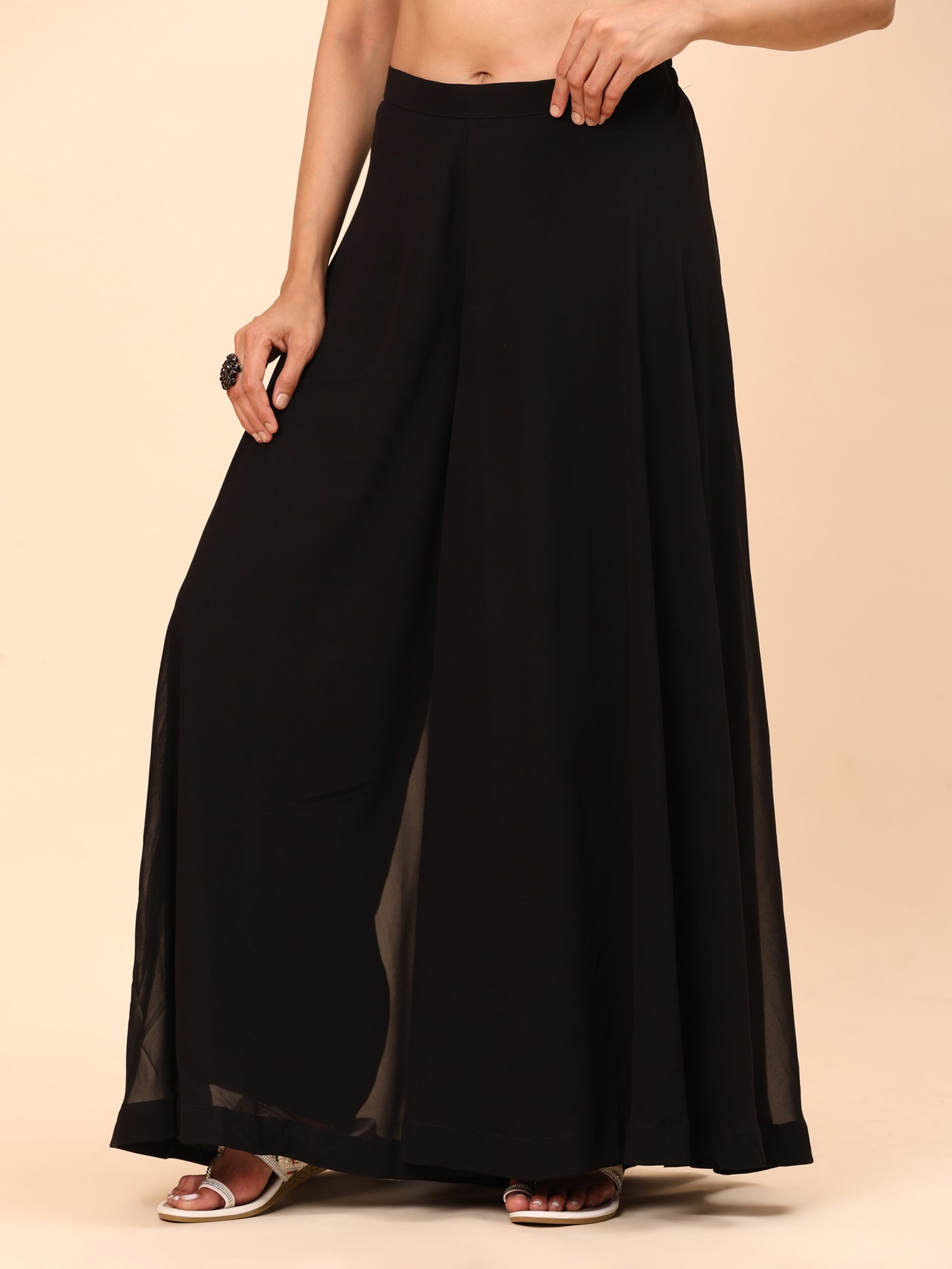 Midnight Charm Black Crop Top and Palazzo Set with Embroidered Jacket - Image 8