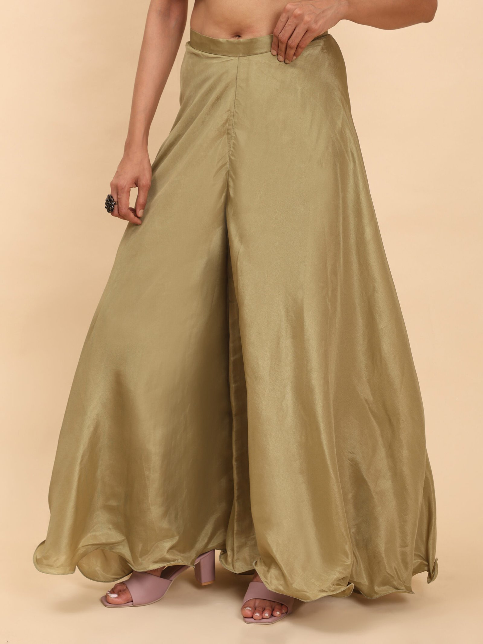 Golden Olive Printed Crop Top and Flared Palazzo Set - Image 9