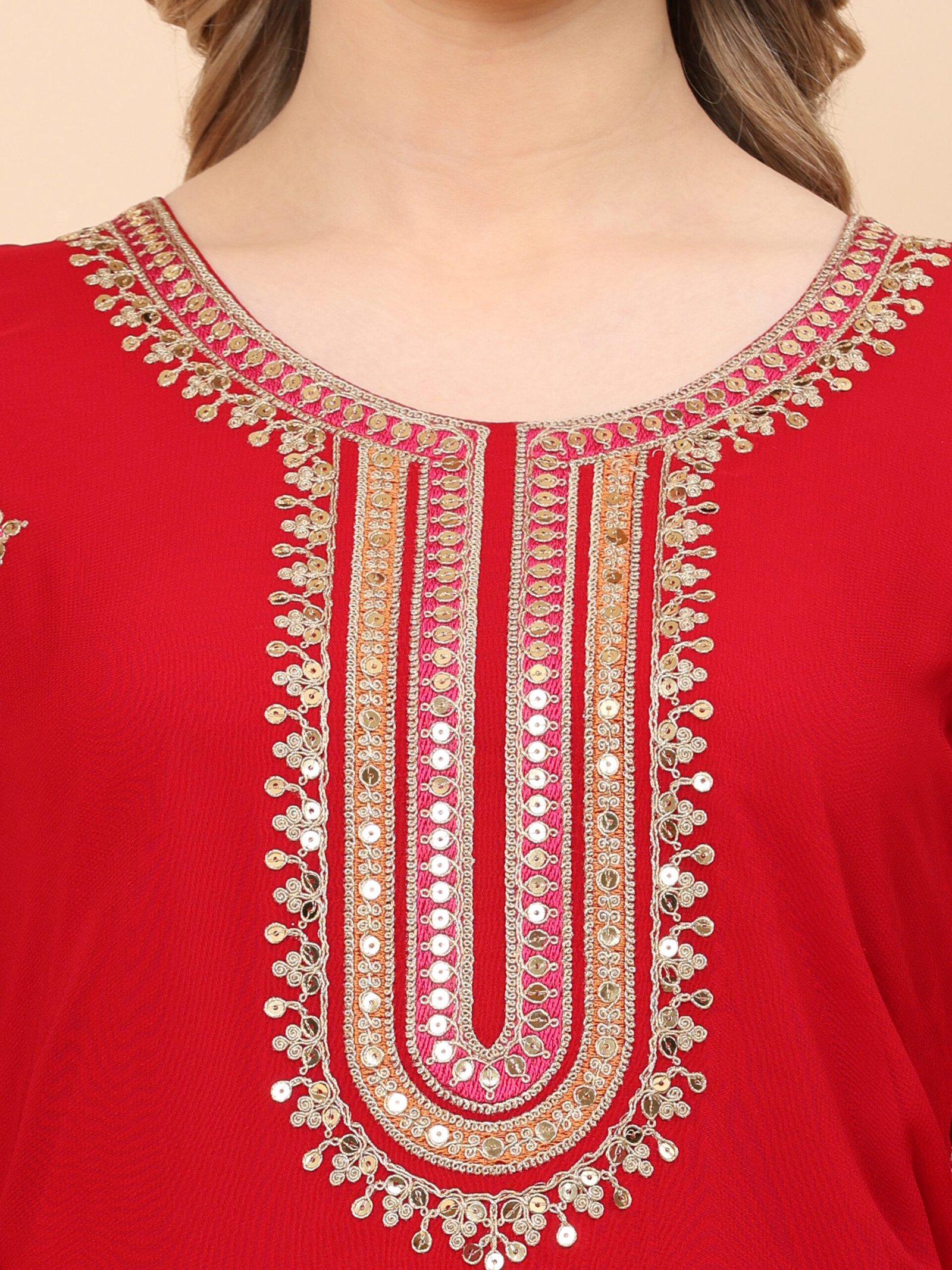 Crimson Red Embroidered Sharara Set with Dupatta - Image 6