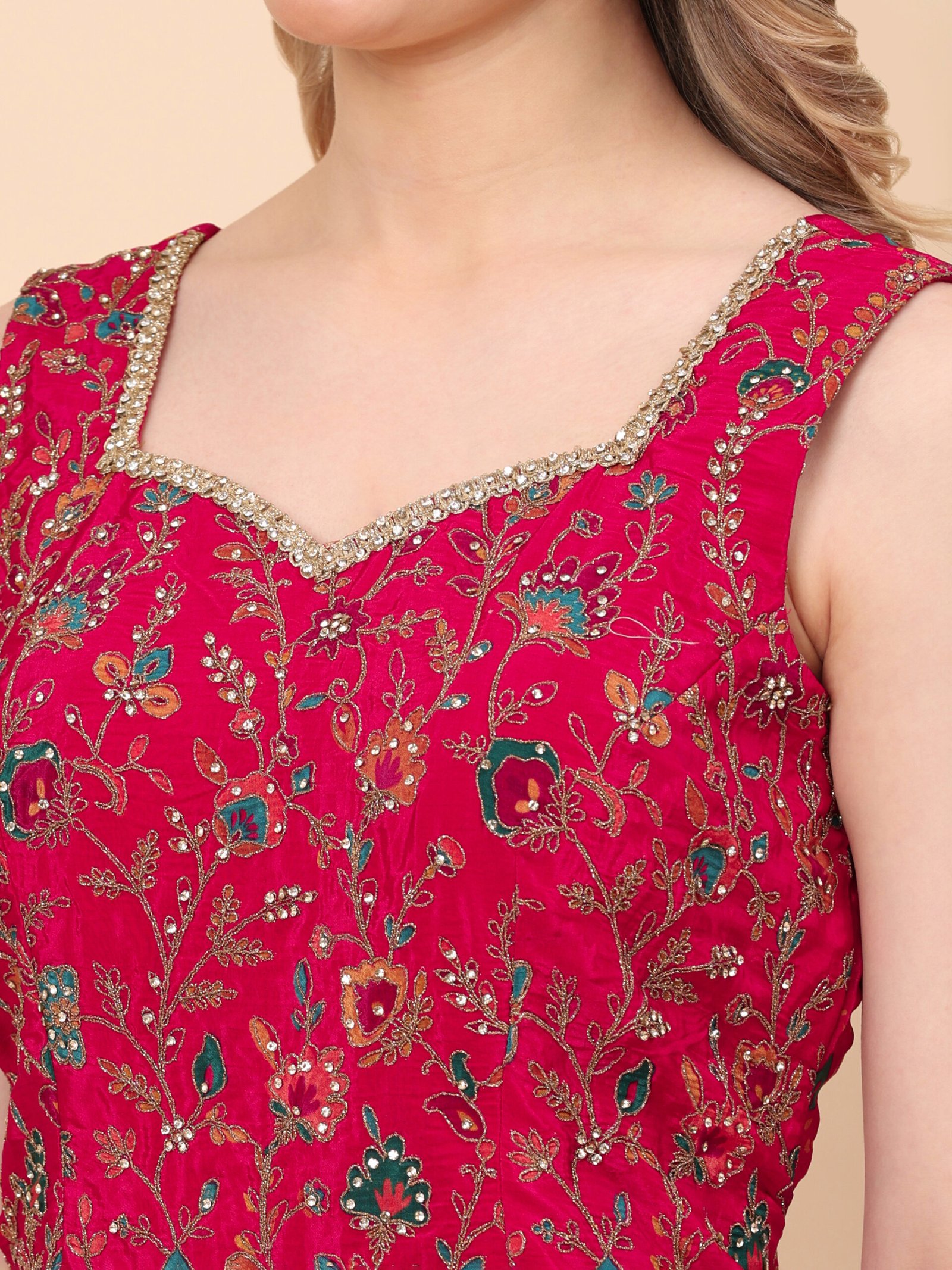 Raspberry Pink Royale Embroidered Kurta Sharara Set with Dupatta - Image 6