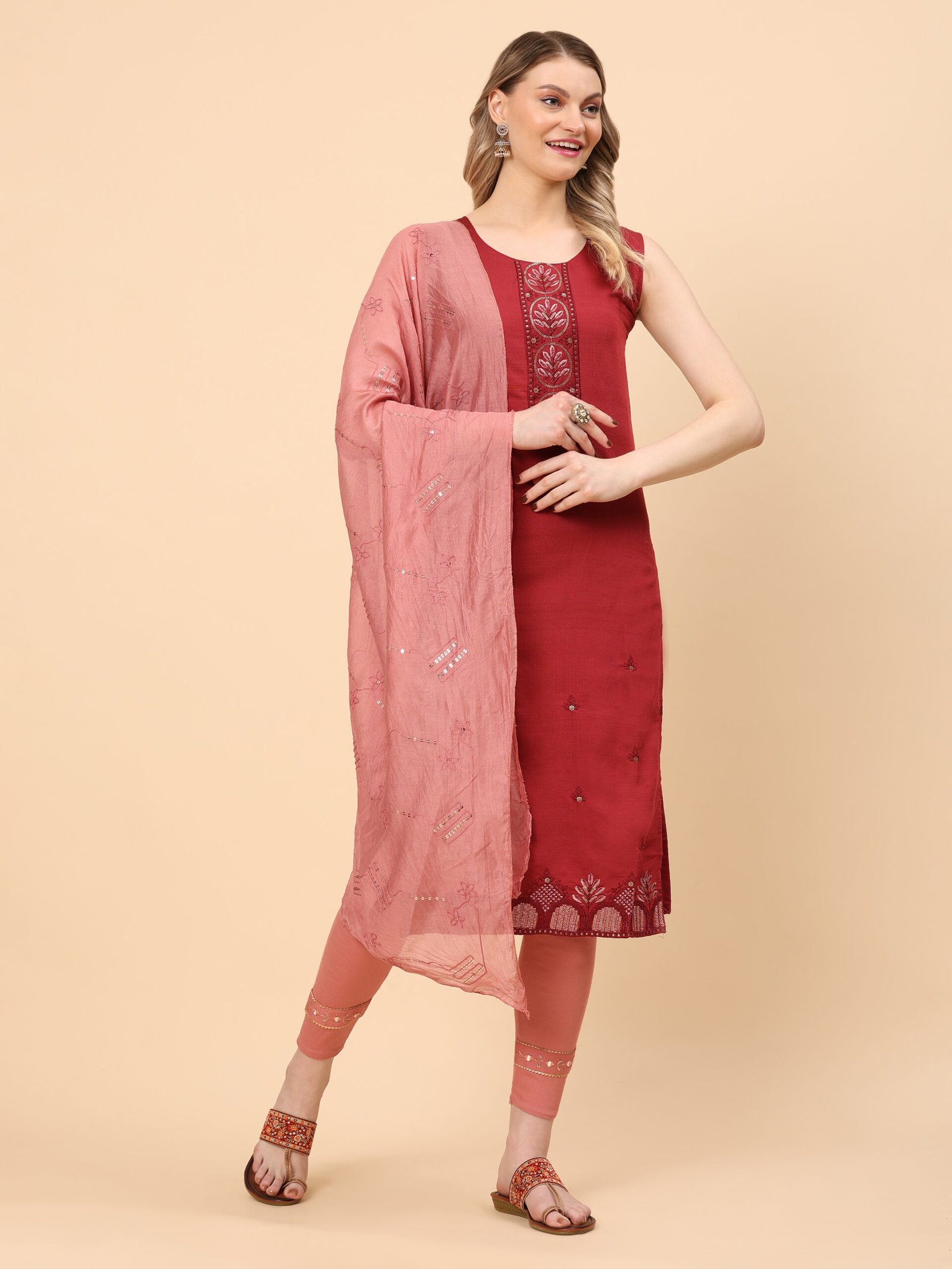 Blush Maroon Grace Kurta with Dupatta - Image 3