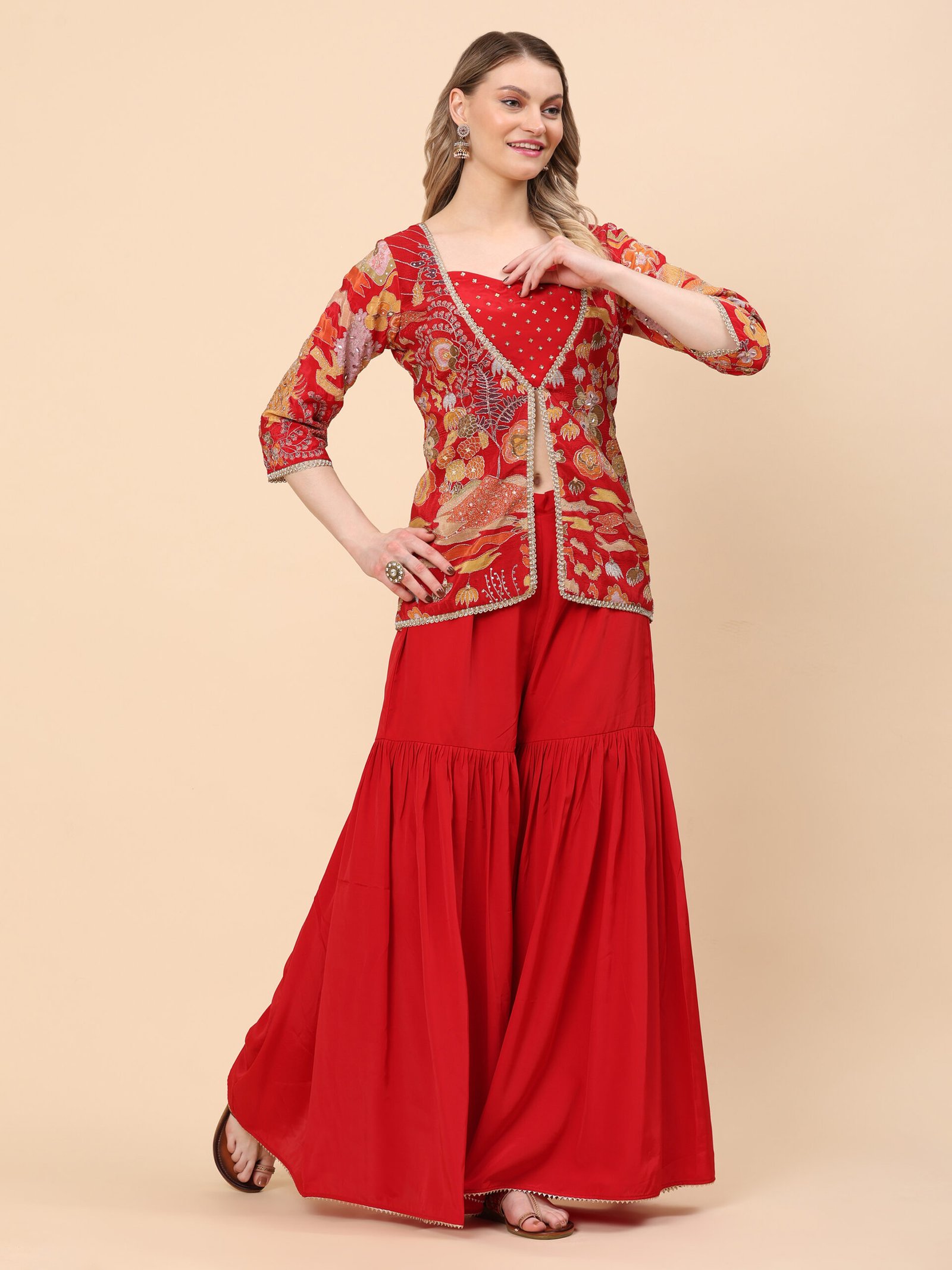 Scarlet Bloom Printed Jacket and Sharara Set - Image 2