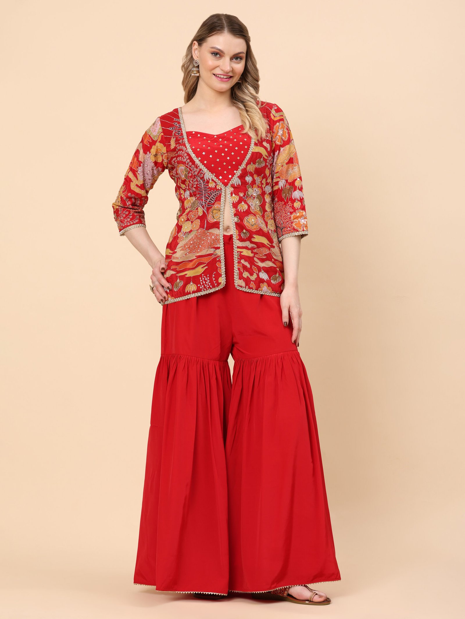 Scarlet Bloom Printed Jacket and Sharara Set - Image 7