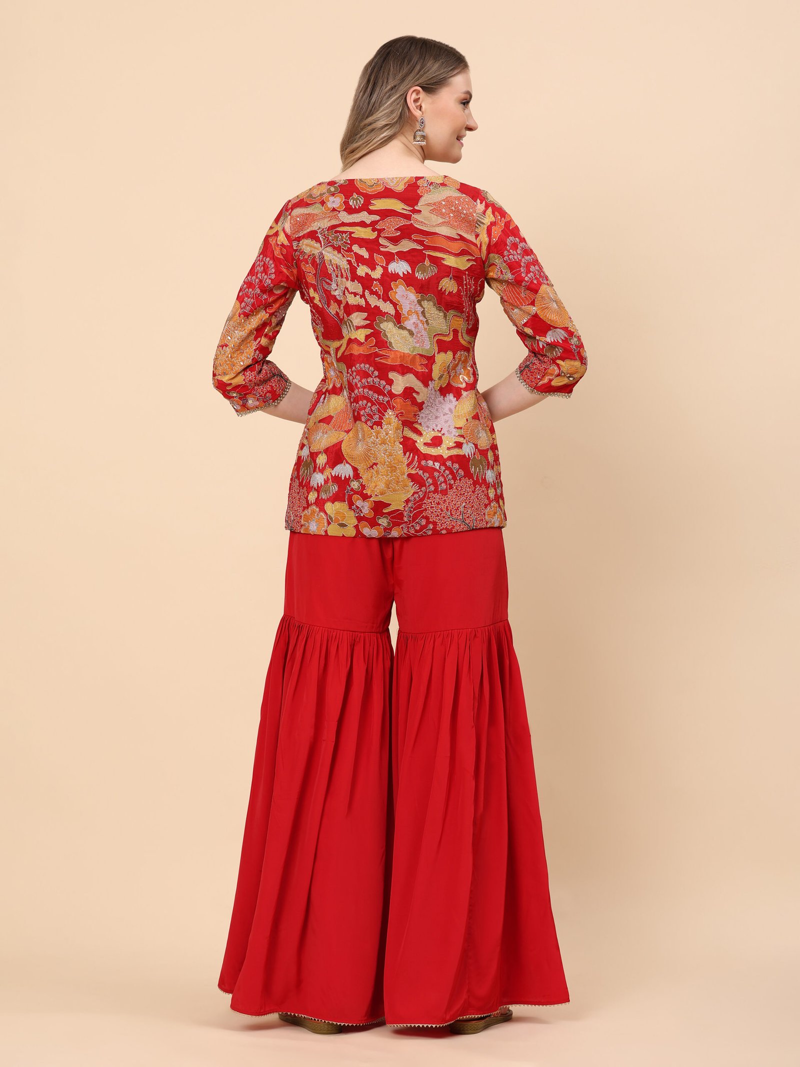 Scarlet Bloom Printed Jacket and Sharara Set - Image 8