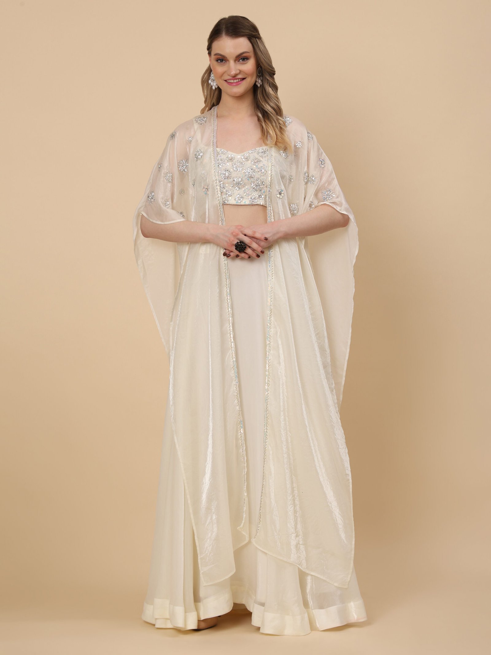 Ivory Elegance Embellished Crop Top Lehenga Set - Image 2