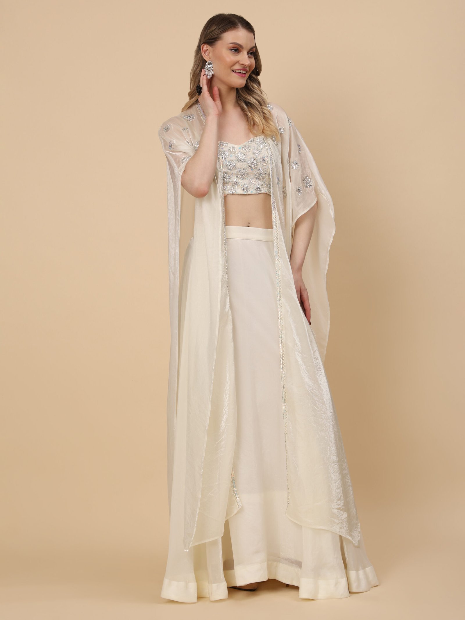 Ivory Elegance Embellished Crop Top Lehenga Set - Image 4