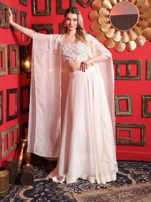 Ivory Elegance Embellished Crop Top Lehenga Set
