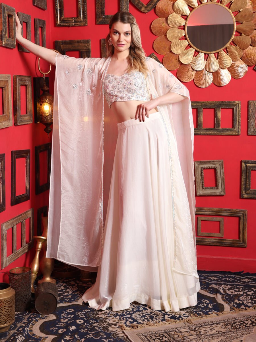 Ivory Elegance Embellished Crop Top Lehenga Set