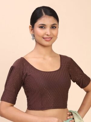 Women Round-Neck Stretchable Saree Brown Blouse