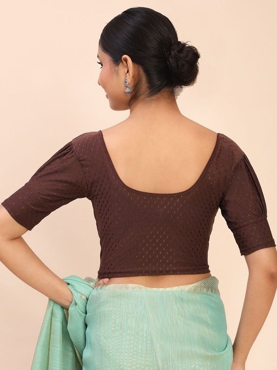 Women Round-Neck Stretchable Saree Brown Blouse - Image 2
