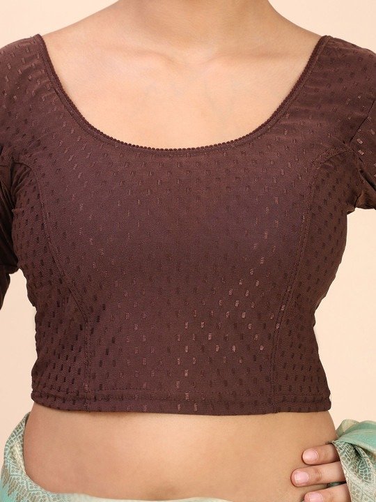 Women Round-Neck Stretchable Saree Brown Blouse - Image 4