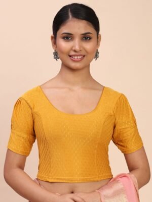 Women Self-Designed Balloon Puff Sleeve Round-Neck Saree Yellow Blouse