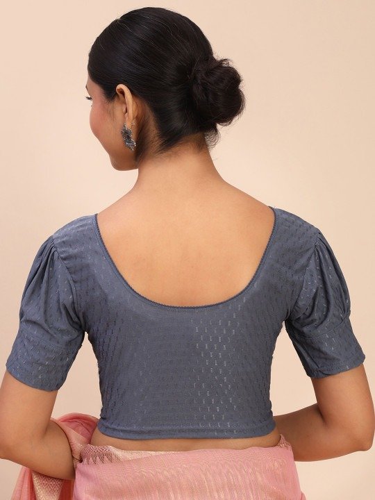 Self-Designed Round-Neck Saree Gray Blouse - Image 4