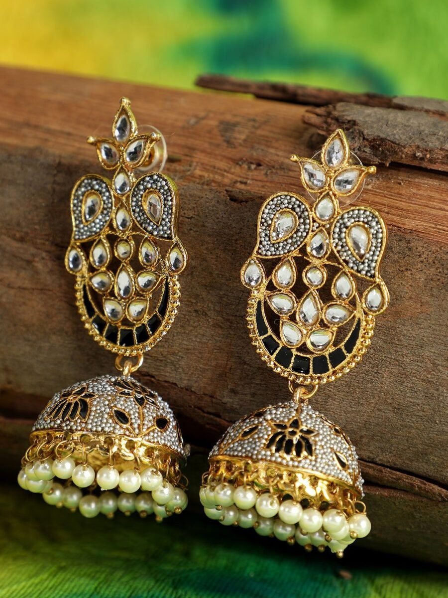 Traditional Gold Plated Detailed Work With Enamelled Texture-Onesize-Black