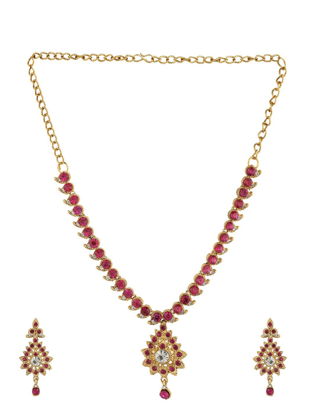 Designer Gold Plated Stone Studded Choker Necklace With Earrings - Image 4